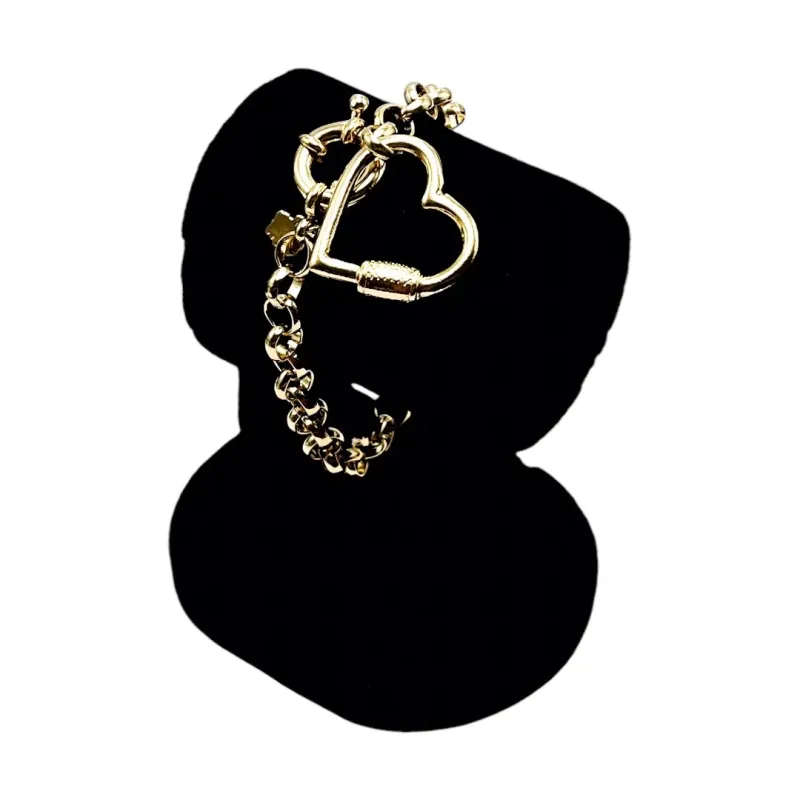 PULSEIRA ELO PORTUGUES  GROSSO FECHO BOIA COM CORAÇÃO VAZADO PENDURADO- BANHADO A OURO 18K PULSEIRA ELO PORTUGUES  GROSSO FECHO BOIA COM CORAÇÃO VAZADO PENDURADO- BANHADO A OURO 18K