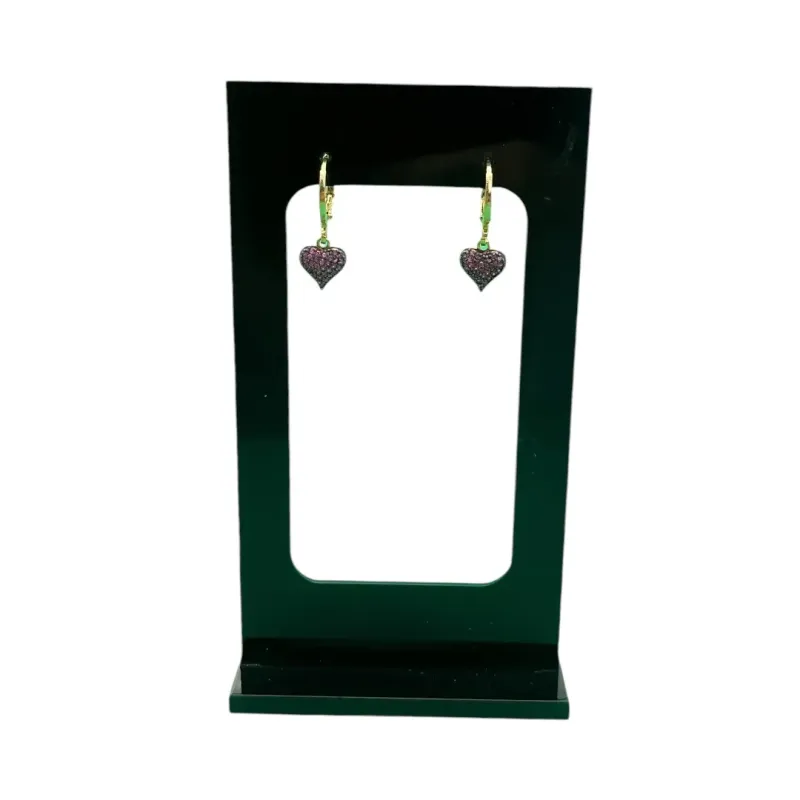 BRINCO ARGOLA COM CORAÇÃO PENDURADO CRAVEJADO PINK - BANHADO A OURO 18K BRINCO ARGOLA COM CORAÇÃO PENDURADO CRAVEJADO PINK - BANHADO A OURO 18K