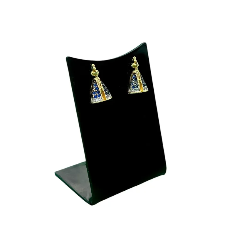 BRINCO NOSSA SENHORA CRAVEJADO DE ZIRCONIA AZUL - BANHADO A OURO 18K BRINCO NOSSA SENHORA CRAVEJADO DE ZIRCONIA AZUL - BANHADO A OURO 18K