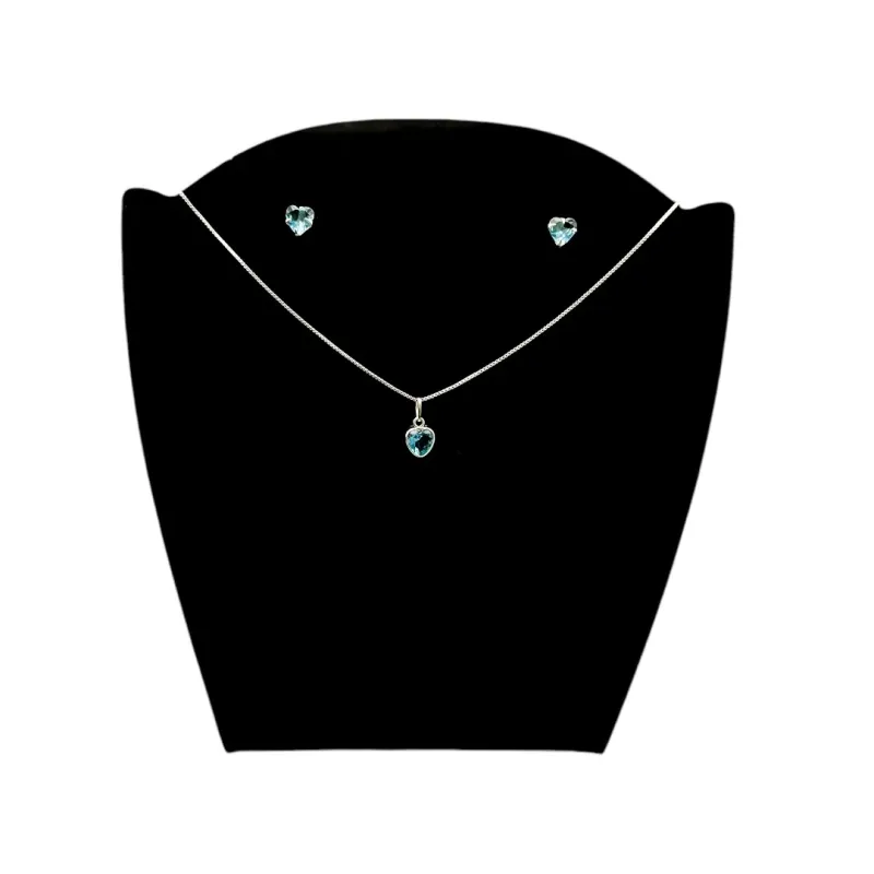 CONJUNTO COLAR E BRINCO DE CORAÇÃO ZIRCONIA AZUL CALRO  - PRATA 925 CONJUNTO COLAR E BRINCO DE CORAÇÃO ZIRCONIA AZUL CALRO  - PRATA 925