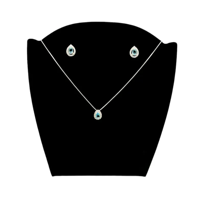 CONJUNTO COLAR E BRINCO DE GOTA ZIRCONIA AZUL CALRO  - PRATA 925 CONJUNTO COLAR E BRINCO DE GOTA ZIRCONIA AZUL CALRO  - PRATA 925