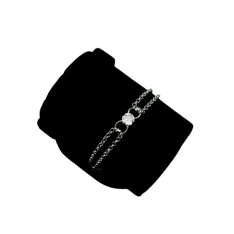 PULSEIRA DUPLA COM ARO E ZIRCONIA REDONDA ELO PORTUGUÊS FINO - BANHADO A RÓDIO BRANCO PULSEIRA DUPLA COM ARO E ZIRCONIA REDONDA ELO PORTUGUÊS FINO - BANHADO A RÓDIO BRANCO