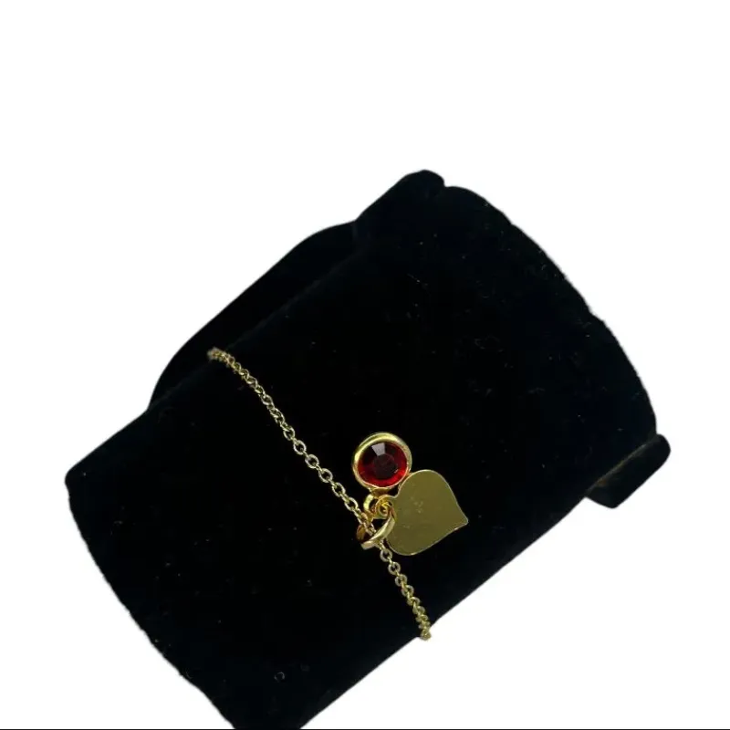 TORNOZELEIRA ELO PORTUGUES FINO COM CORAÇÃO CHEIO E PONTO DE LUZ VERMELHO E EXTENSOR  - BANHADO A OURO 18K TORNOZELEIRA ELO PORTUGUES FINO COM CORAÇÃO CHEIO E PONTO DE LUZ VERMELHO E EXTENSOR  - BANHADO A OURO 18K