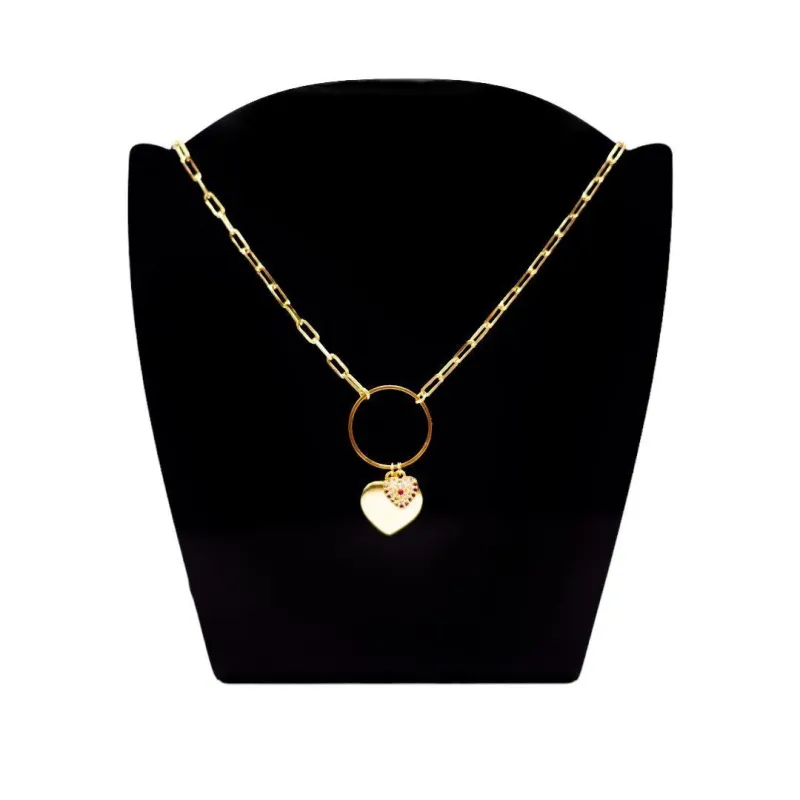 CORRENTE CUMPRIDA CARTHIE PATUÁ CORAÇÃO CRAVEJADO PINK E CORAÇÃO CHEIO COM EXTENSOR- BANHADO A OURO 18K CORRENTE CUMPRIDA CARTHIE PATUÁ CORAÇÃO CRAVEJADO PINK E CORAÇÃO CHEIO COM EXTENSOR- BANHADO A OURO 18K