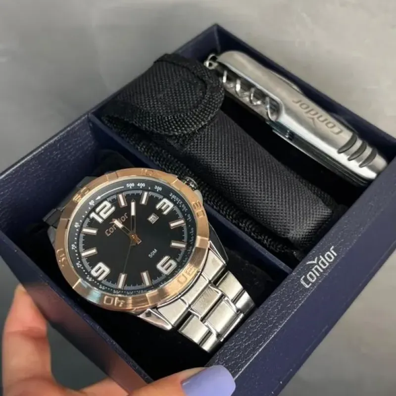 RELÓGIO CONDOR GRAFITE E ROSÉ PULSEIRA EM AÇO INTERIOR PRETO + BRINDE   - COR DOURADO E PRATA RELÓGIO CONDOR GRAFITE E ROSÉ PULSEIRA EM AÇO INTERIOR PRETO + BRINDE   - COR DOURADO E PRATA