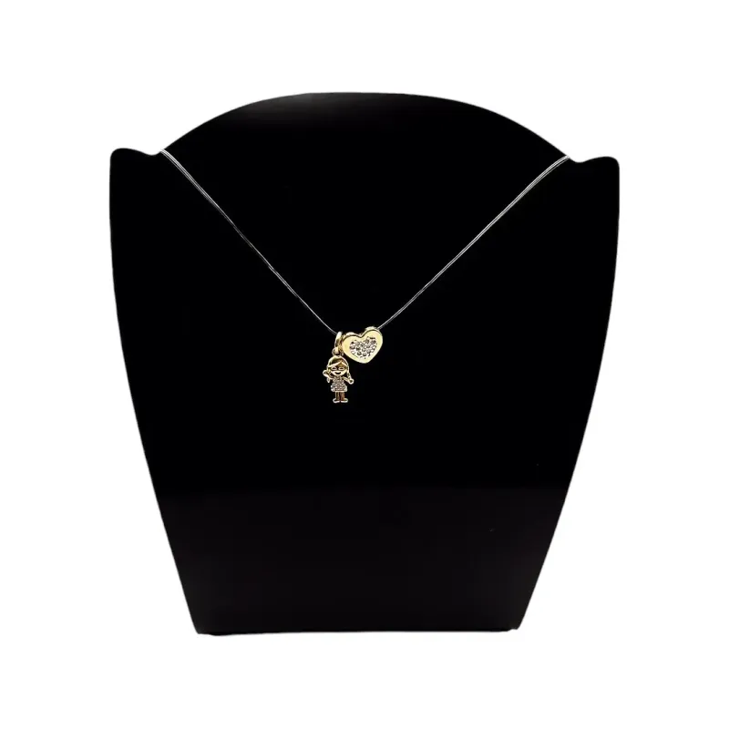 CORRENTE FIO DE SILICONE COM PINGENTE MENINA CRISTAL E CORAÇÃO CRAVEJADO- BANHADO A OURO 18K CORRENTE FIO DE SILICONE COM PINGENTE MENINA CRISTAL E CORAÇÃO CRAVEJADO- BANHADO A OURO 18K