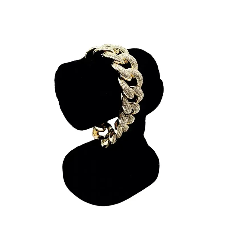 PULSEIRA GRUMET GROSSO CRAVEJADA COM ZIRCONIA CRISTAL E FECHO GAVETA - BANHADO A OURO 18K PULSEIRA GRUMET GROSSO CRAVEJADA COM ZIRCONIA CRISTAL E FECHO GAVETA - BANHADO A OURO 18K