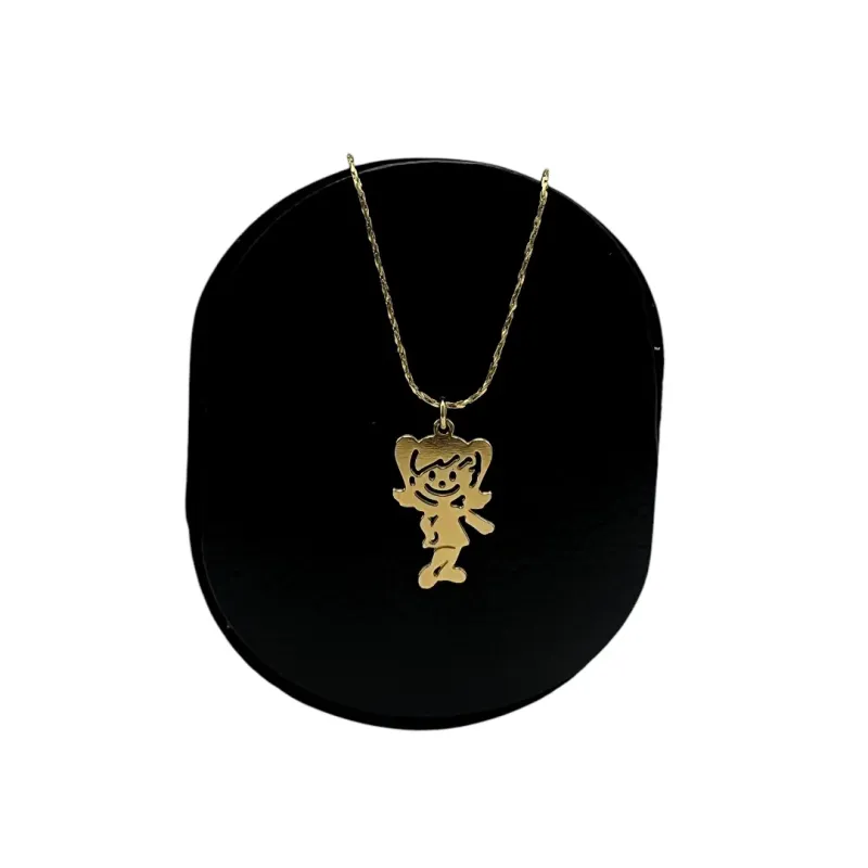 CORRENTE LAMINADA 35CM PINGENTE DESENHO MENINA LISO - BANHADO A OURO 18K CORRENTE LAMINADA 35CM PINGENTE DESENHO MENINA LISO - BANHADO A OURO 18K