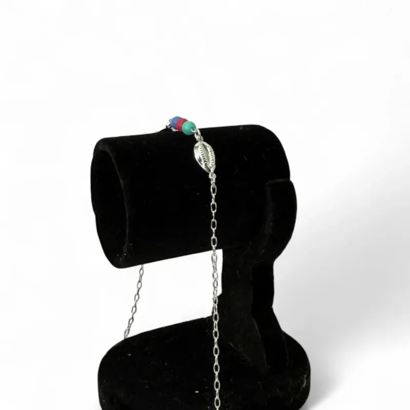 TORNOZELEIRA ELO GRUMET BUZIOS COM BOLINHAS COLORIDAS  E EXTENSOR - BANHADO A PRATA 925 TORNOZELEIRA ELO GRUMET BUZIOS COM BOLINHAS COLORIDAS  E EXTENSOR - BANHADO A PRATA 925