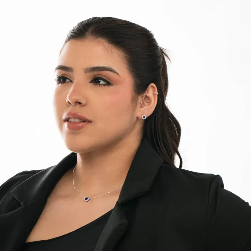 CONJUNTO CORRENTE VENEZIANA COM PINGENTE CORAÇÃO AZUL COM BORDA  - BANHADO A PRATA 925 CONJUNTO CORRENTE VENEZIANA COM PINGENTE CORAÇÃO AZUL COM BORDA  - BANHADO A PRATA 925