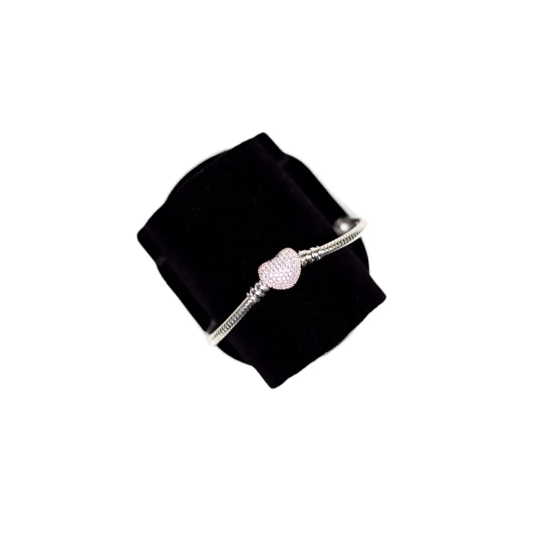 PULSEIRA COM FECHO CORAÇÃO CRAVEJADO DE ZIRCONIA 19CM - PRATA 925