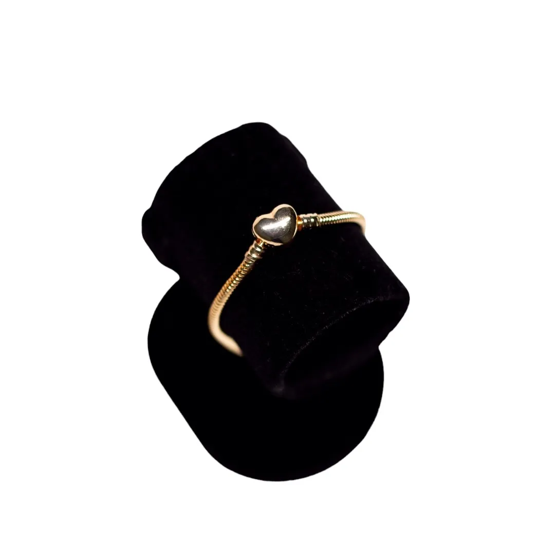 PULSEIRA PANDORA FECHO CORAÇÃO LISO 18CM- BANHADO A OURO 18K