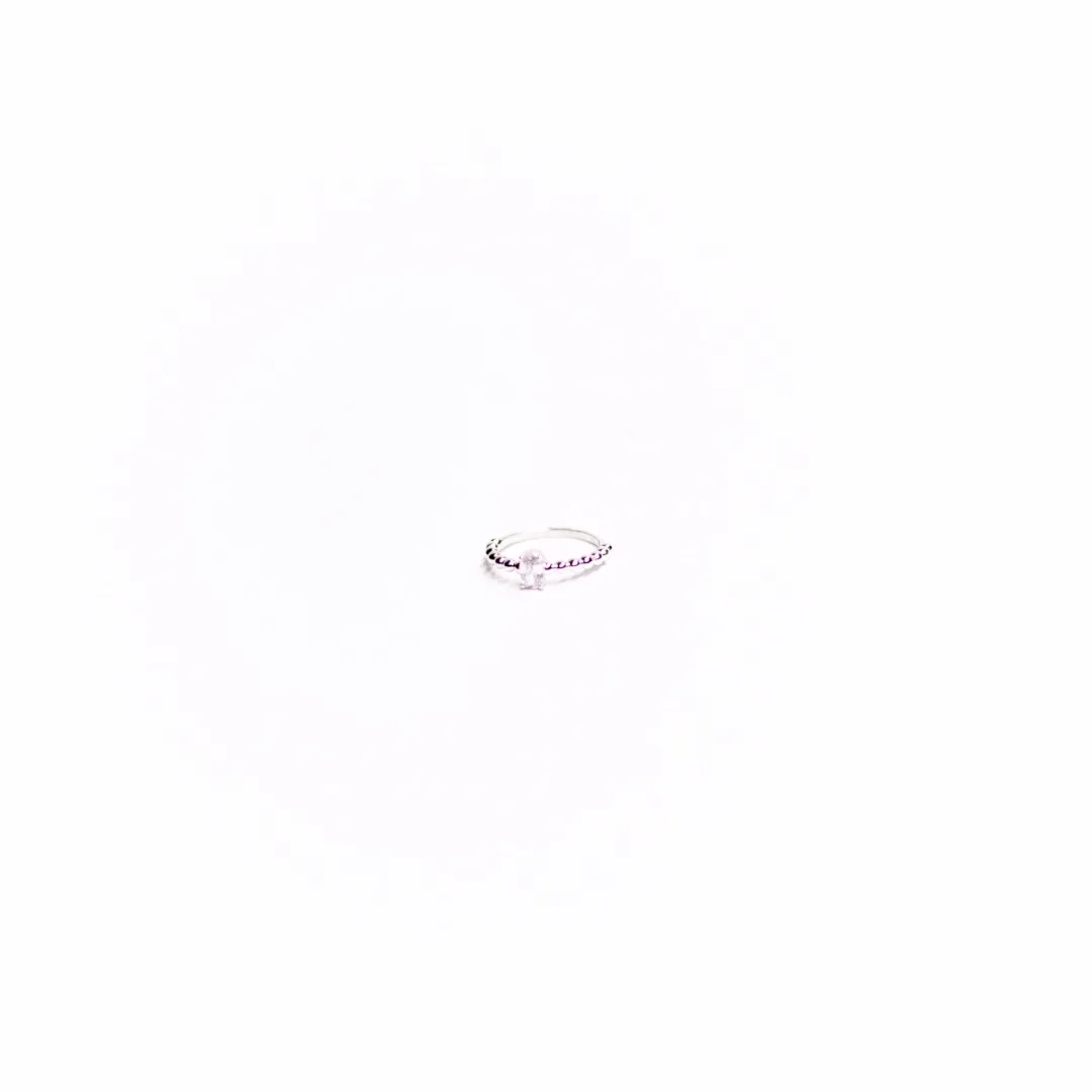 ANEL SOLITÁRIO ZIRCONIA OVAL ARO COM DETALHES EM BOLINHAS  Nº21  - BANHADO A RÓDIO BRANCO
