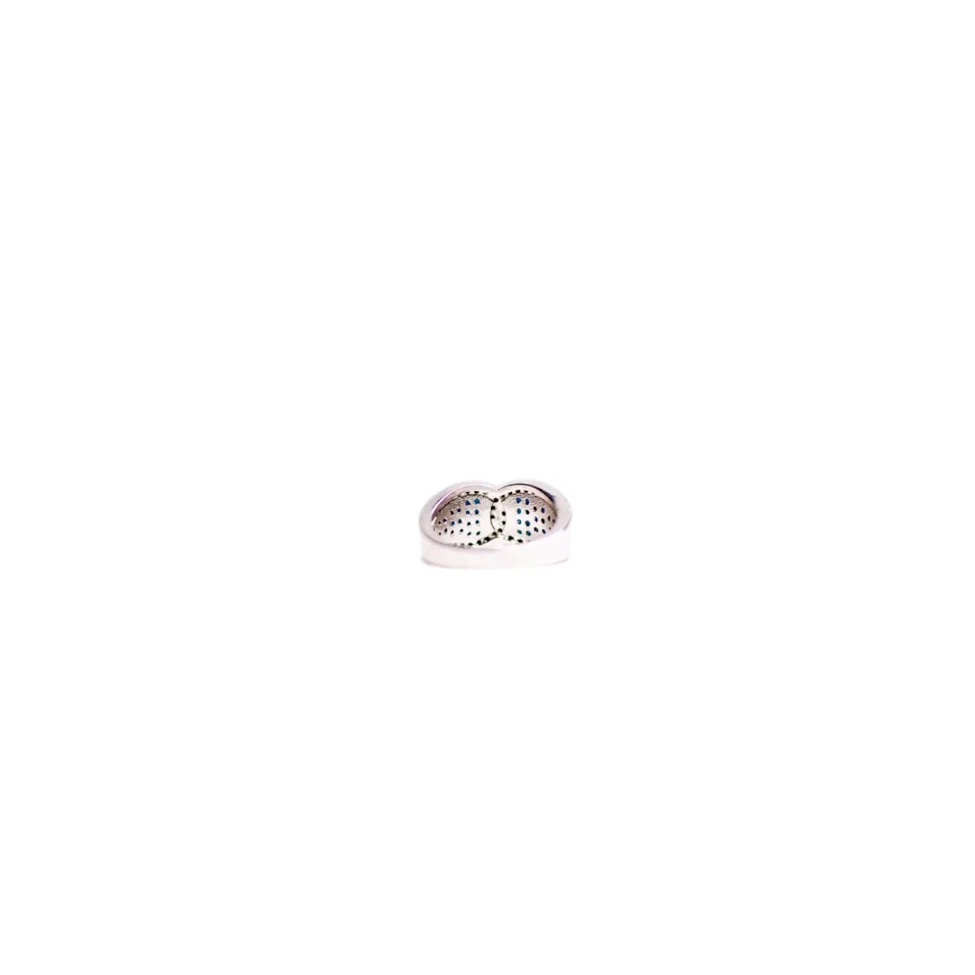 ANEL TIPO CHANEL ZIRCONIA AZUL TURMALINA Nª13 -BANHADO A RÓDIO BRANCO