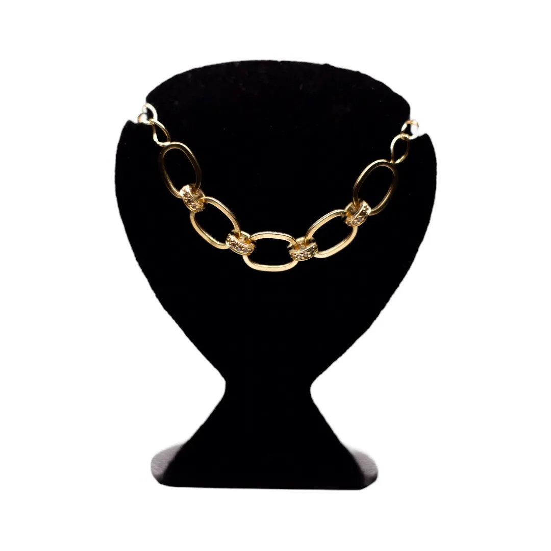 CHOKER  ELOS LARGOS COM ELOS CRAVEJADOS DE ZIRCONIA COM EXTENSOR- BANHADO A OURO 18K