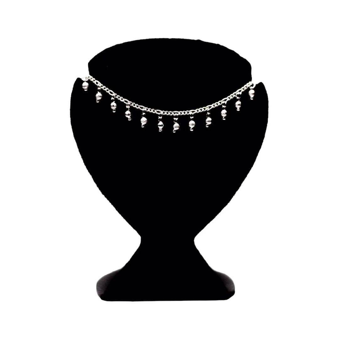 CHOKER BOLINHAS PENDURADAS FOSCA 3X1 COM EXTENSOR- BANHADO A RÓDIO BRANCO