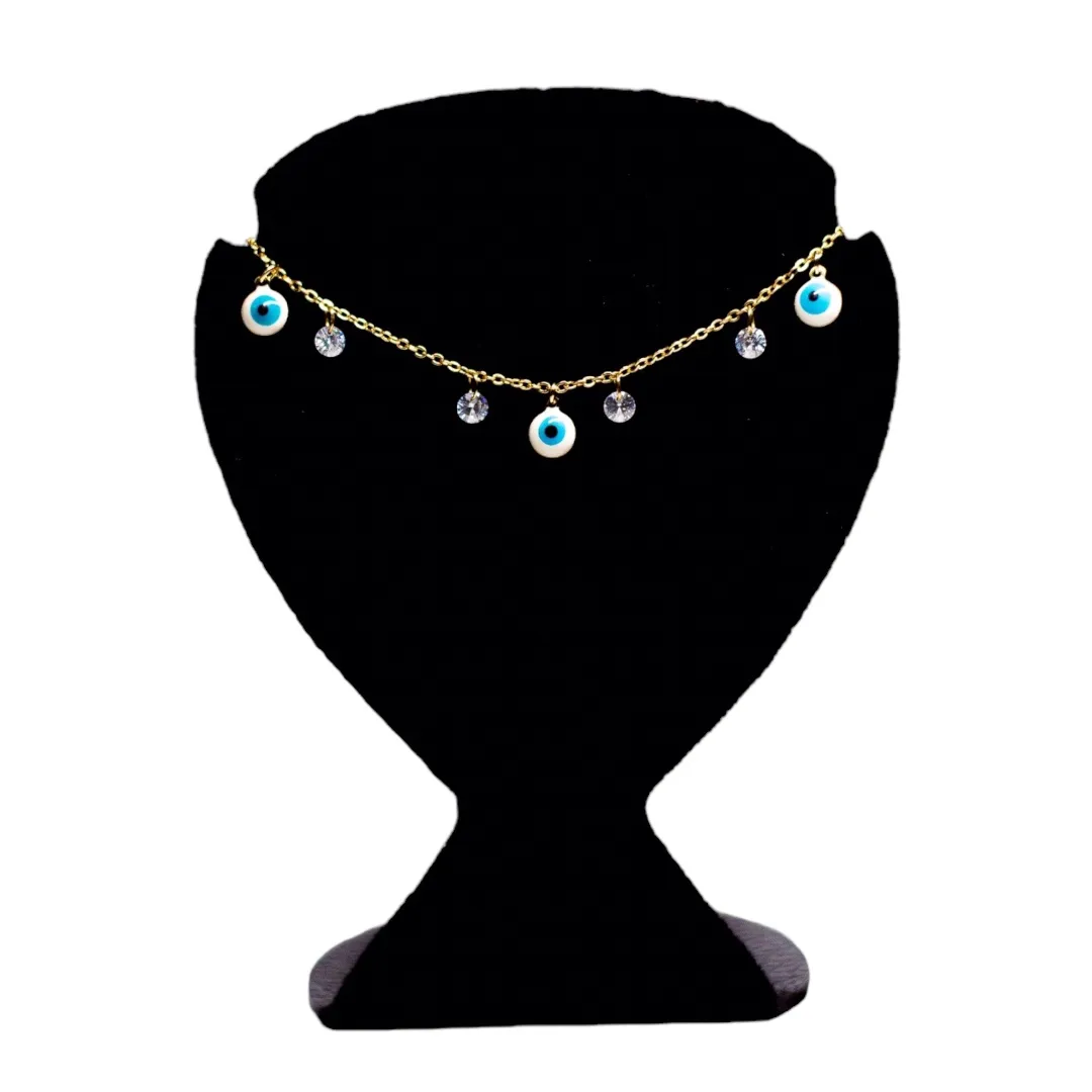 CHOKER ELO PORTUGUÊS FINO COM PENDURICALHO OLHO GREGO E PONTO DE LUZ CRISTAL - BANHADO A OURO 18K