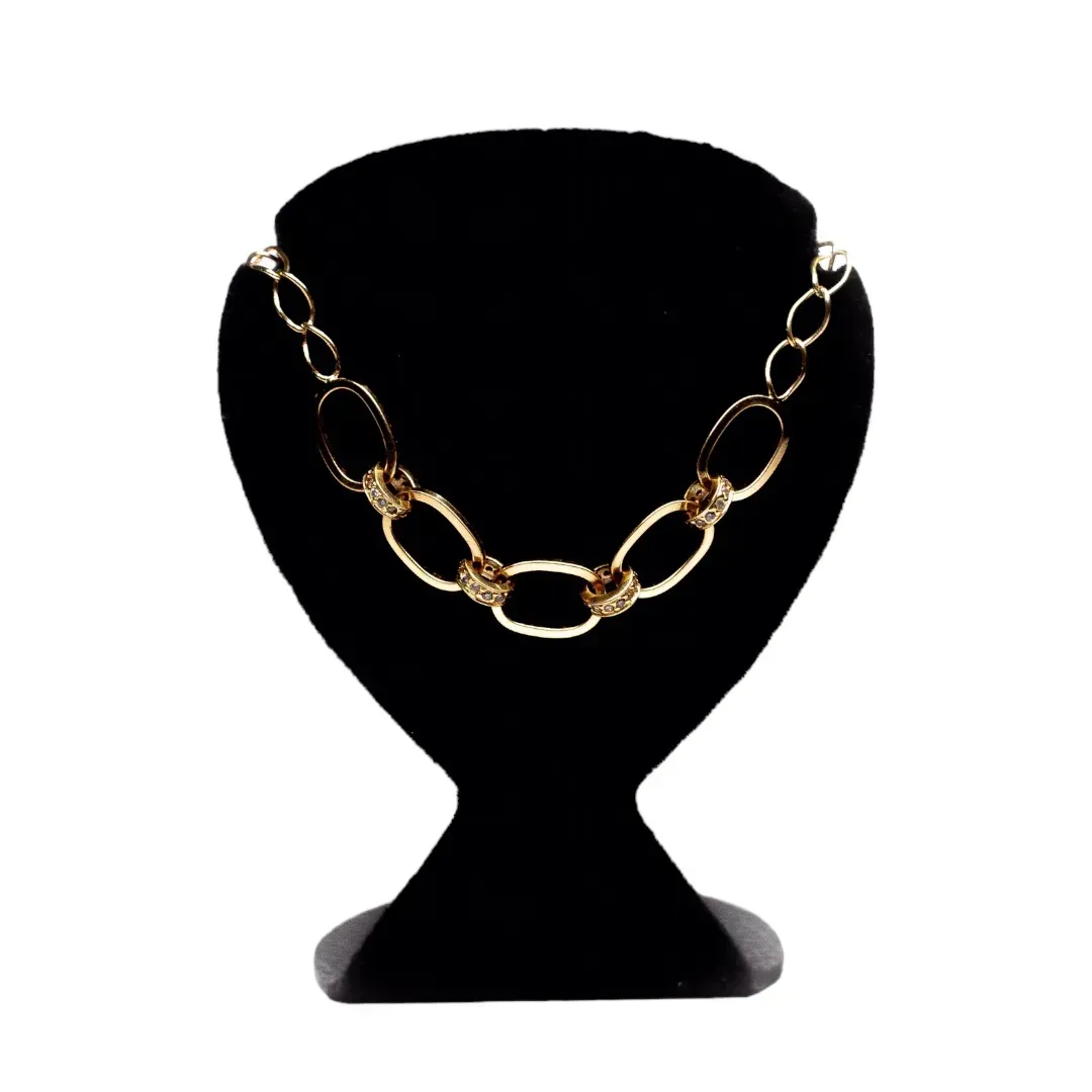 CHOKER  ELOS LARGOS COM ELOS CRAVEJADOS DE ZIRCONIA COM EXTENSOR- BANHADO A OURO 18K