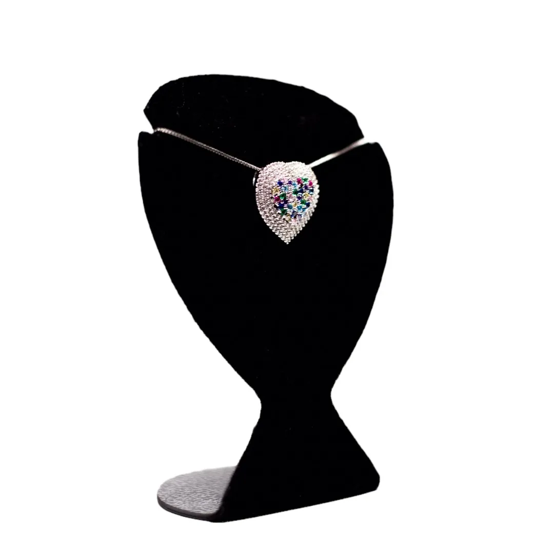 CORRENTE CORAÇÃO CRAVEJADO PEDRA CRISTAL E ZIRCONIA COLORS COM EXTENSOR- BANHADO A RÓDIO BRANCO