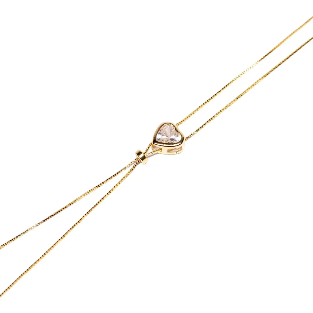 CORRENTE VENEZIANA COM CORAÇÃO E BASE CRISTAL REGULAVEL - BANHADO A OURO 18K