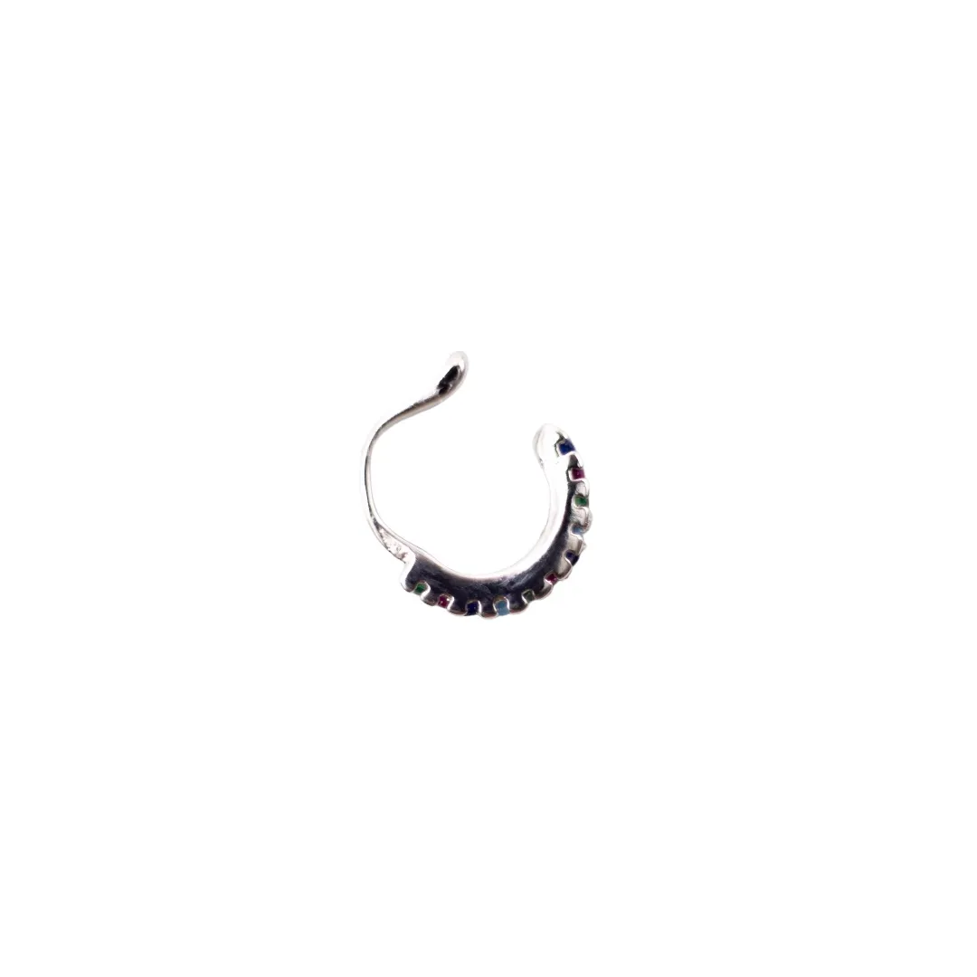 PIERCING FAKE FILEIRA ZIRCONIA COLORS  - BANHADO A RÓDIO BRANCO