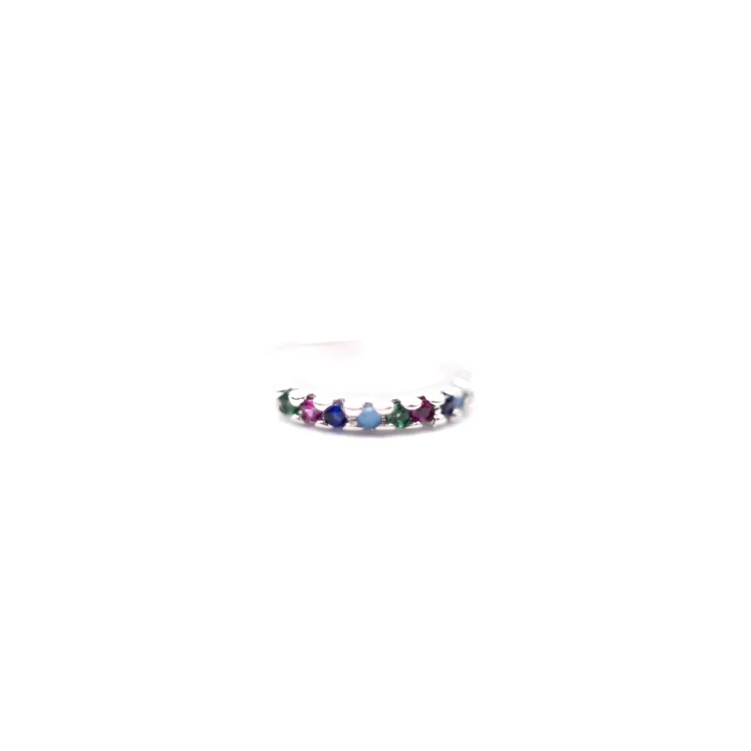 PIERCING FAKE FILEIRA ZIRCONIA COLORS  - BANHADO A RÓDIO BRANCO