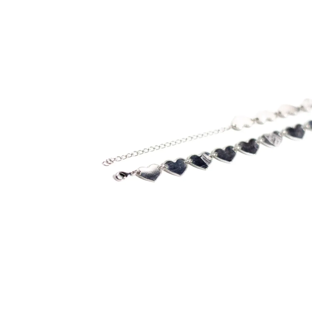 CHOKER CORAÇÃO CHEIO LISO COM EXTENSOR - BANHADO A RÓDIO BRANCOC