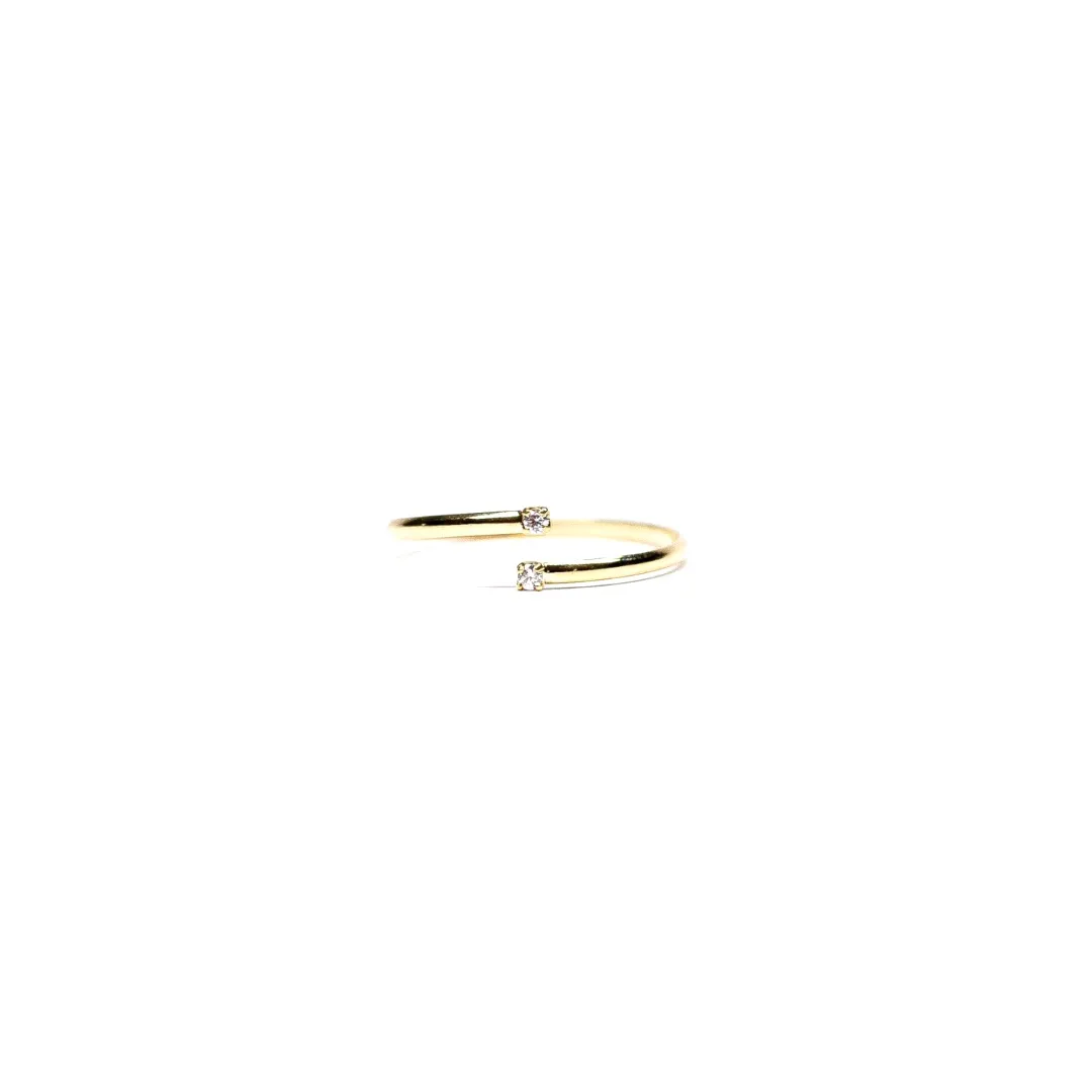 ANEL REGULAVEL DUPLO COM PONTO DE LUZ CRISTAL QUADRADO- BANHADO A OURO 18K