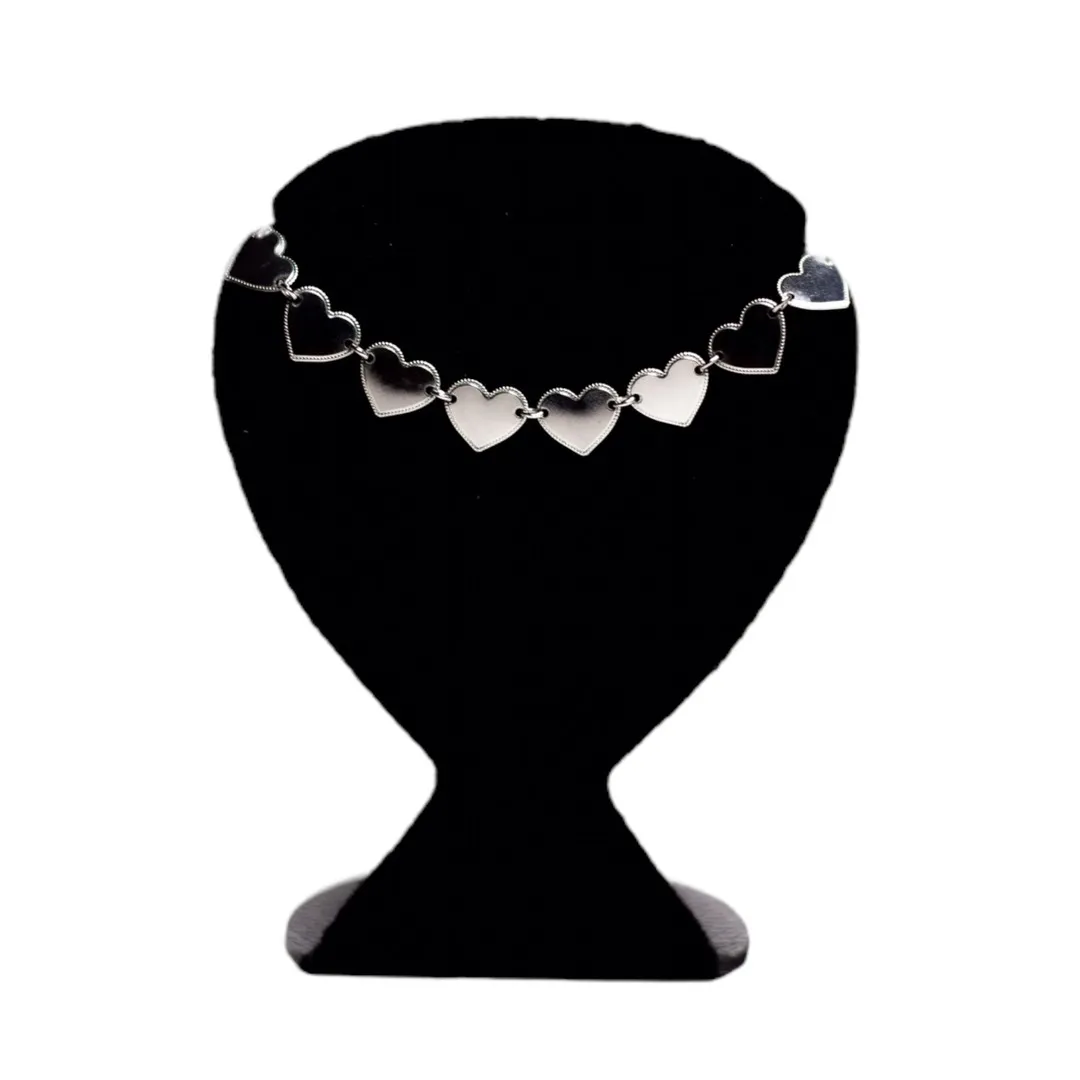 CHOKER CORAÇÃO CHEIO LISO COM EXTENSOR - BANHADO A RÓDIO BRANCOC
