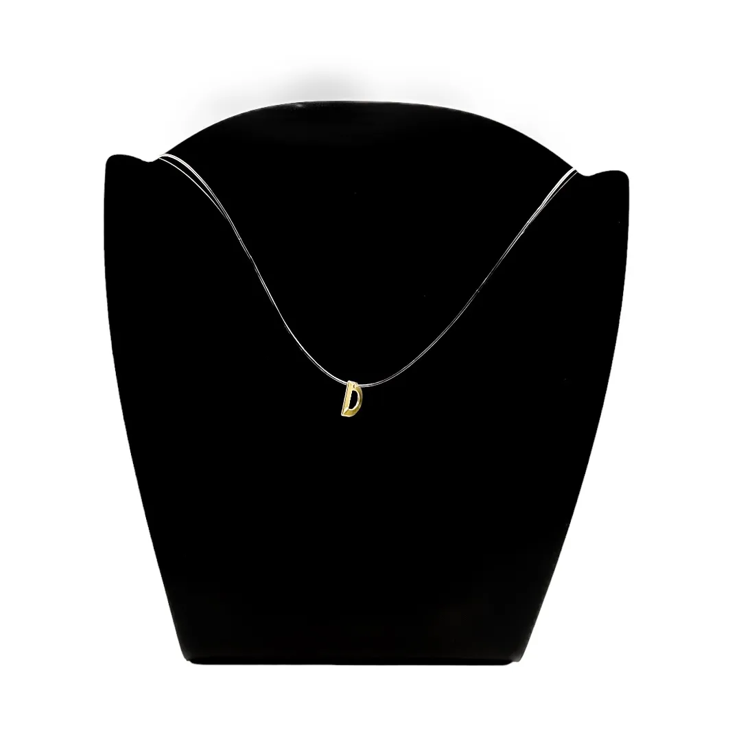 CORRENTE FIO DE SILICONE COM PINGENTE INICIAL D SIMPLES- BANHADO A OURO 18K