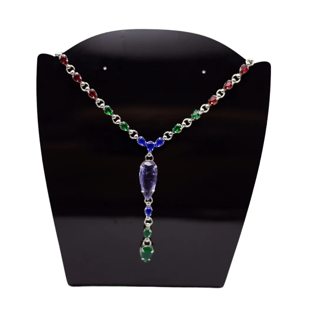 CORRENTE GOTA ZIRCONIA COLORS GRAVATINHA REGULÁVEL - BANHADO A RÓDIO BRANCO
