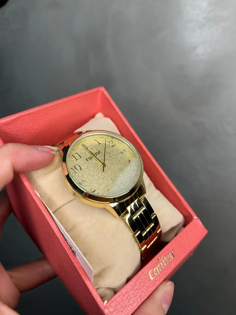 RELÓGIO CONDOR FEMININO DOURADO COM BRILHO E ZIRCONIA E CRISTAIS SOLTOS CO2035NDC4X- COR DOURADA