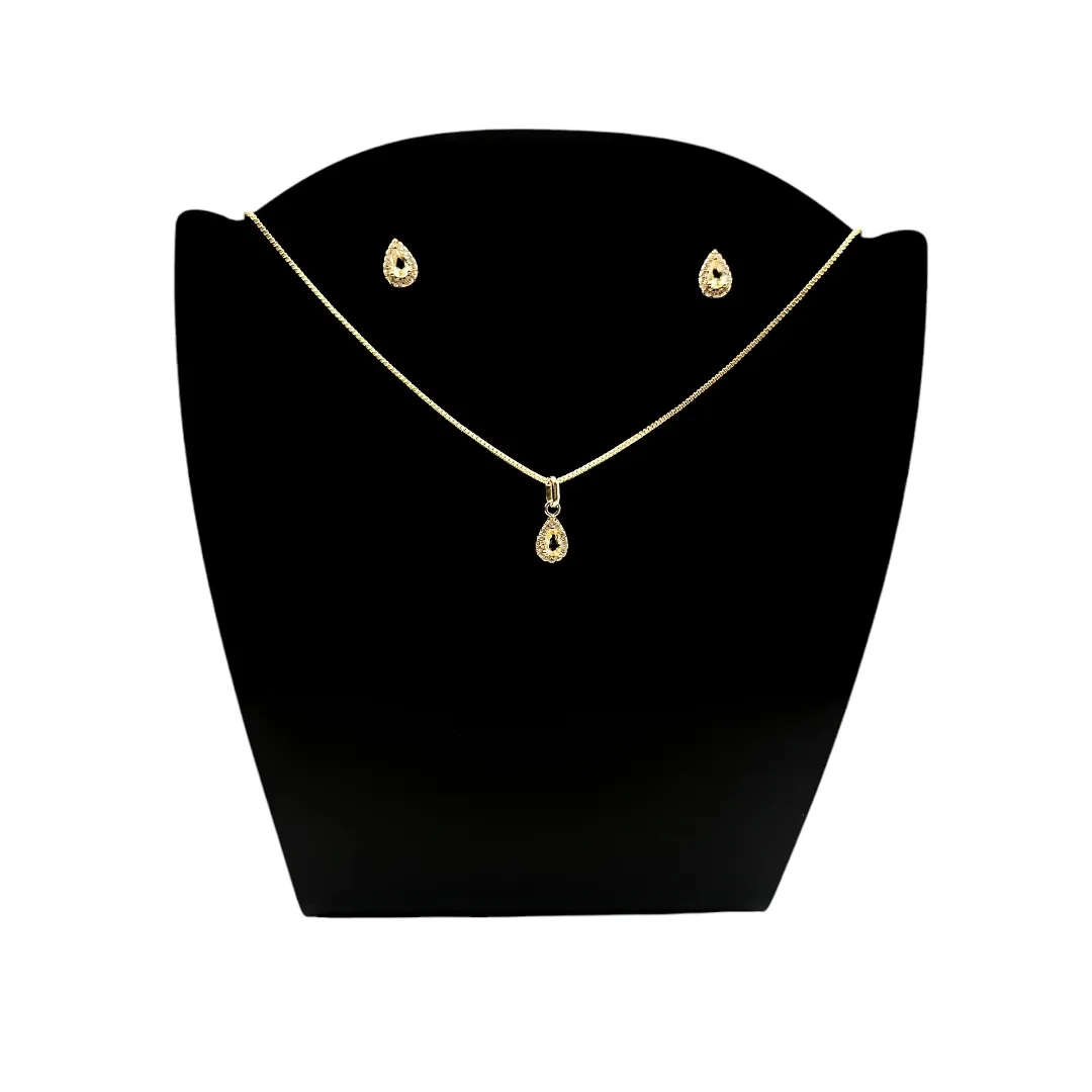 CONJUNTO GOTA AMARELO CRAVEJADA- BANHADO A OURO 18K