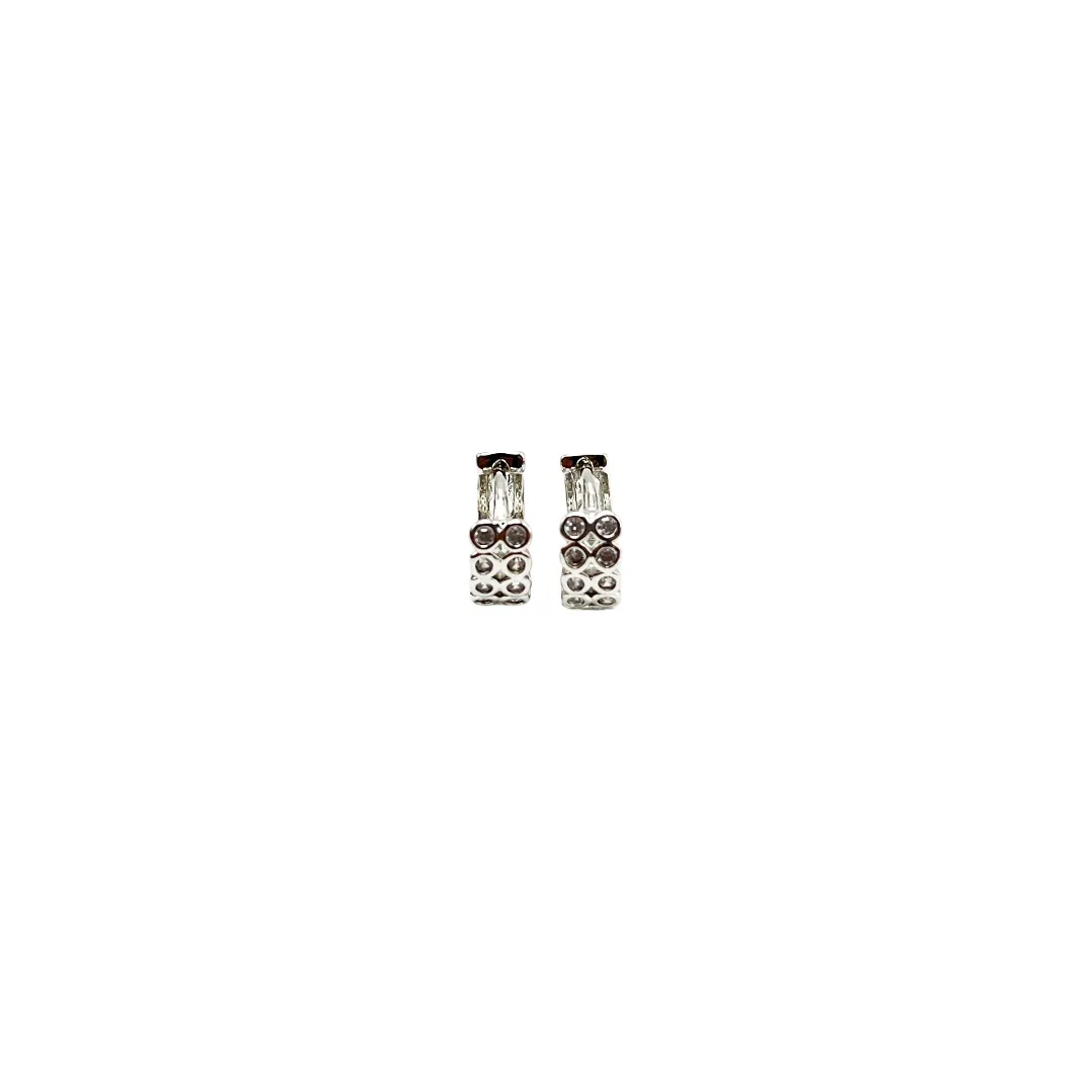 BRINCO ARGOLA FILEIRA DUPLA ZIRCONIA CRISTAL REDONDA PEQUENO- BANHADO A RÓDIO BRANCO