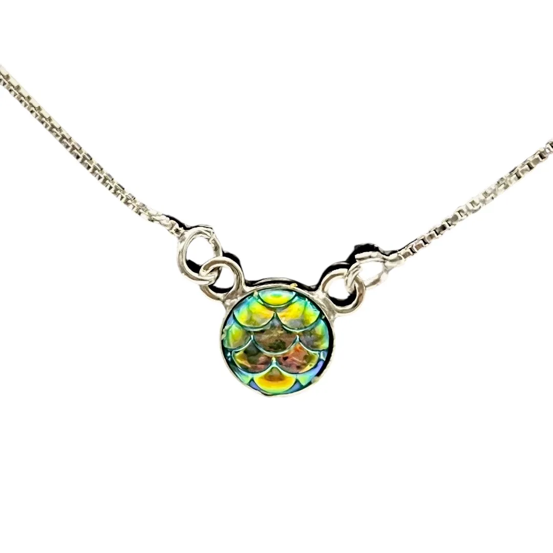 CORRENTE ESCAMA DE SEREIA FRUTA-COR VERDE  -PRATA 925