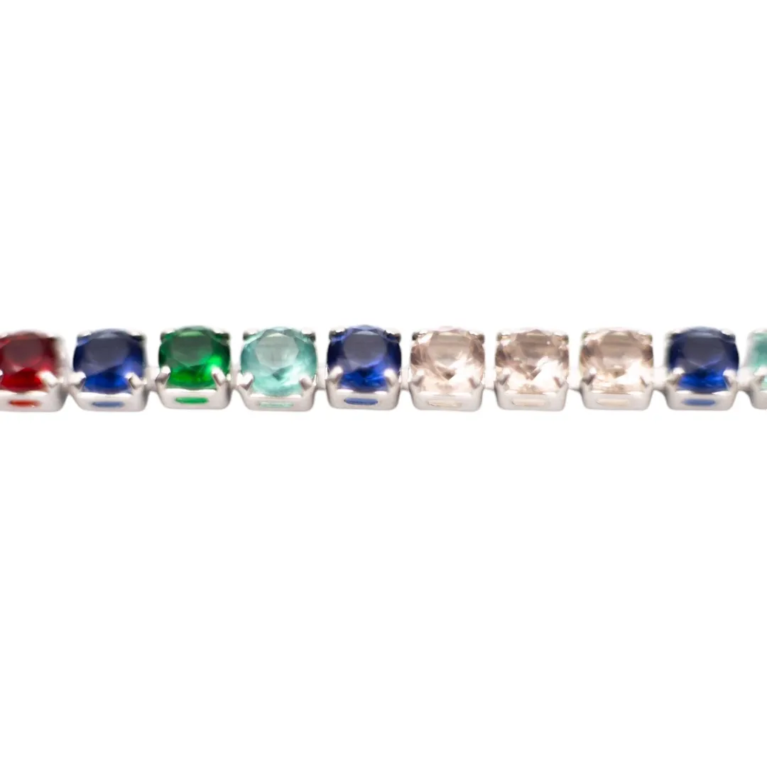 CHOKER RIVIERA PEDRA COLORS COM EXTENSOR - BANHADO A RÓDIO BRANCO