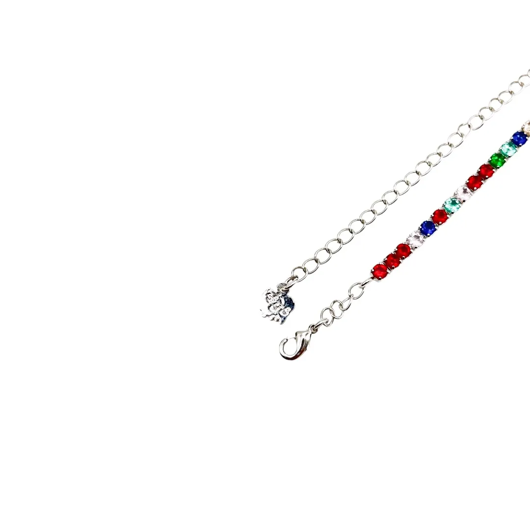 CHOKER RIVIERA PEDRA COLORS COM EXTENSOR - BANHADO A RÓDIO BRANCO