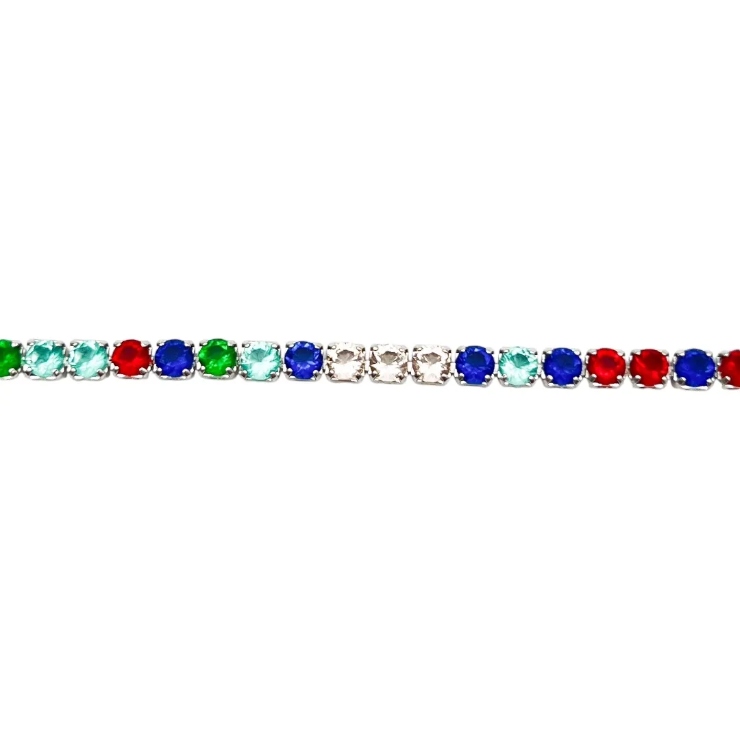 CHOKER RIVIERA PEDRA COLORS COM EXTENSOR - BANHADO A RÓDIO BRANCO