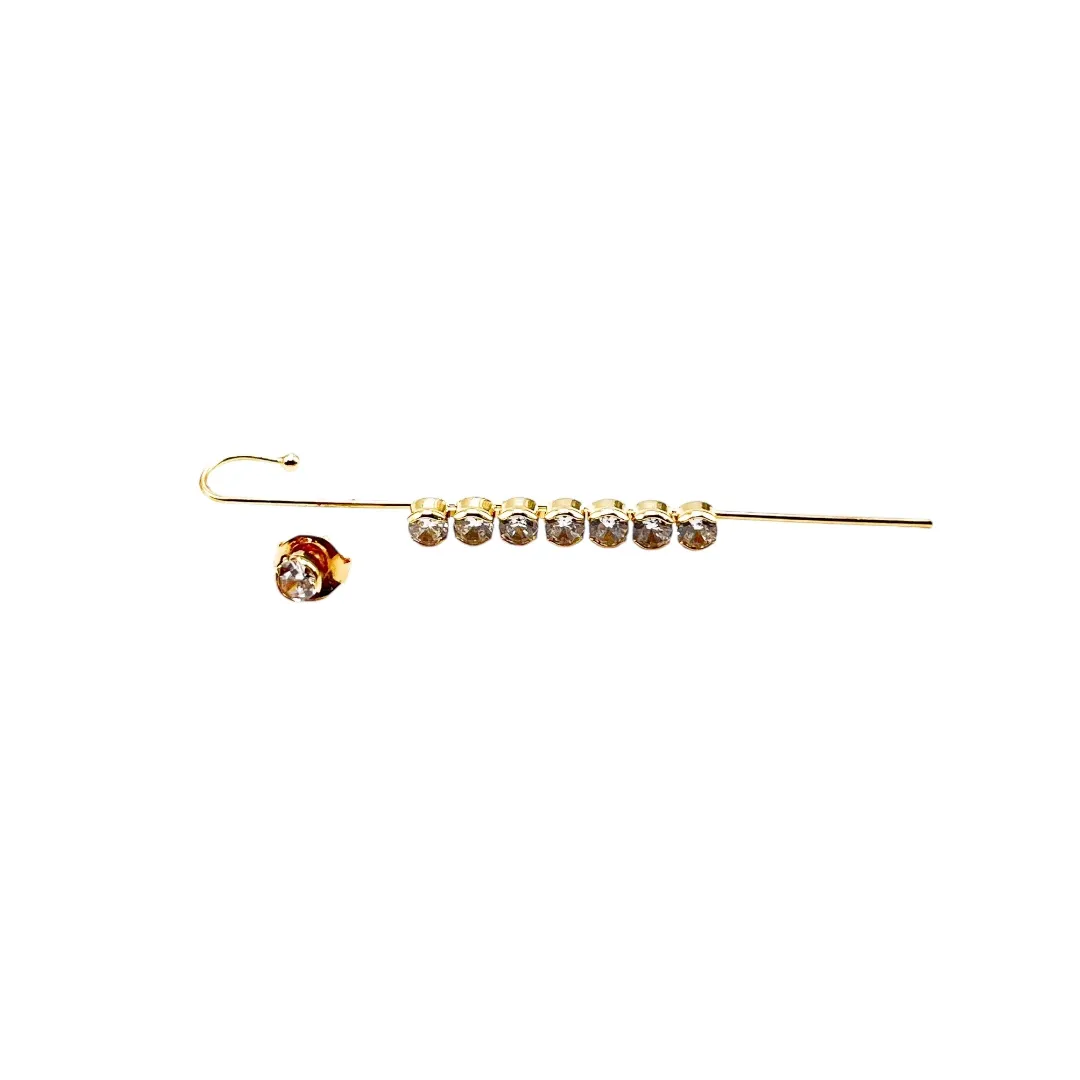 BRINCO TRANSVERSAL ZIRCONIA BOLINHA CRISTAL  - BANHADO A OURO 18K