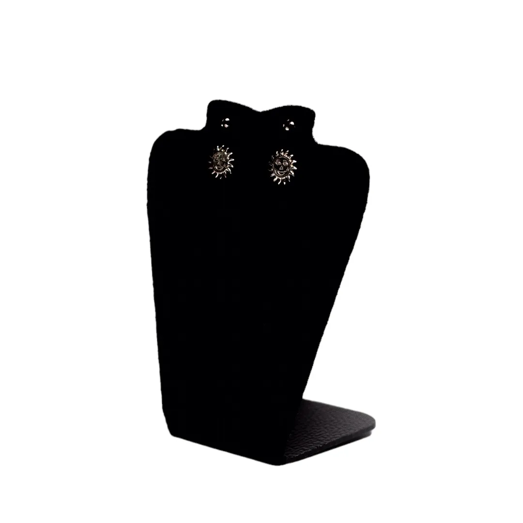 BRINCO DUPLO SOL LISO E PONTO DE LUZ PRETO  - PRATA 925