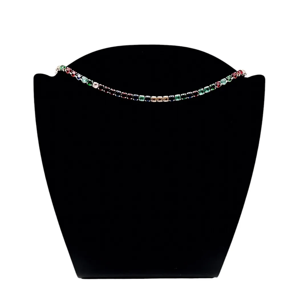 CHOKER RIVIERA PEDRA COLORS COM EXTENSOR - BANHADO A RÓDIO BRANCO