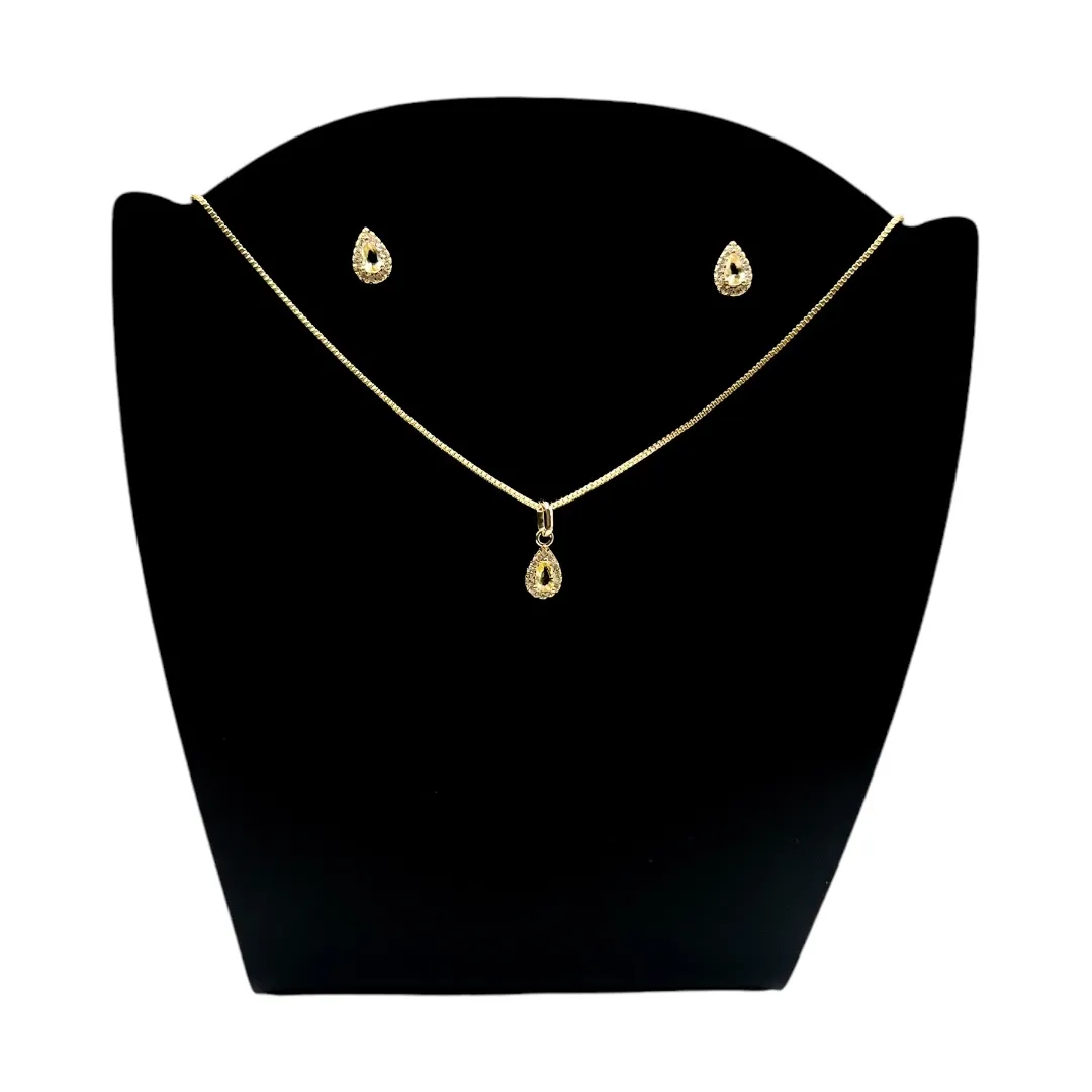 CONJUNTO GOTA AMARELO CRAVEJADA- BANHADO A OURO 18K