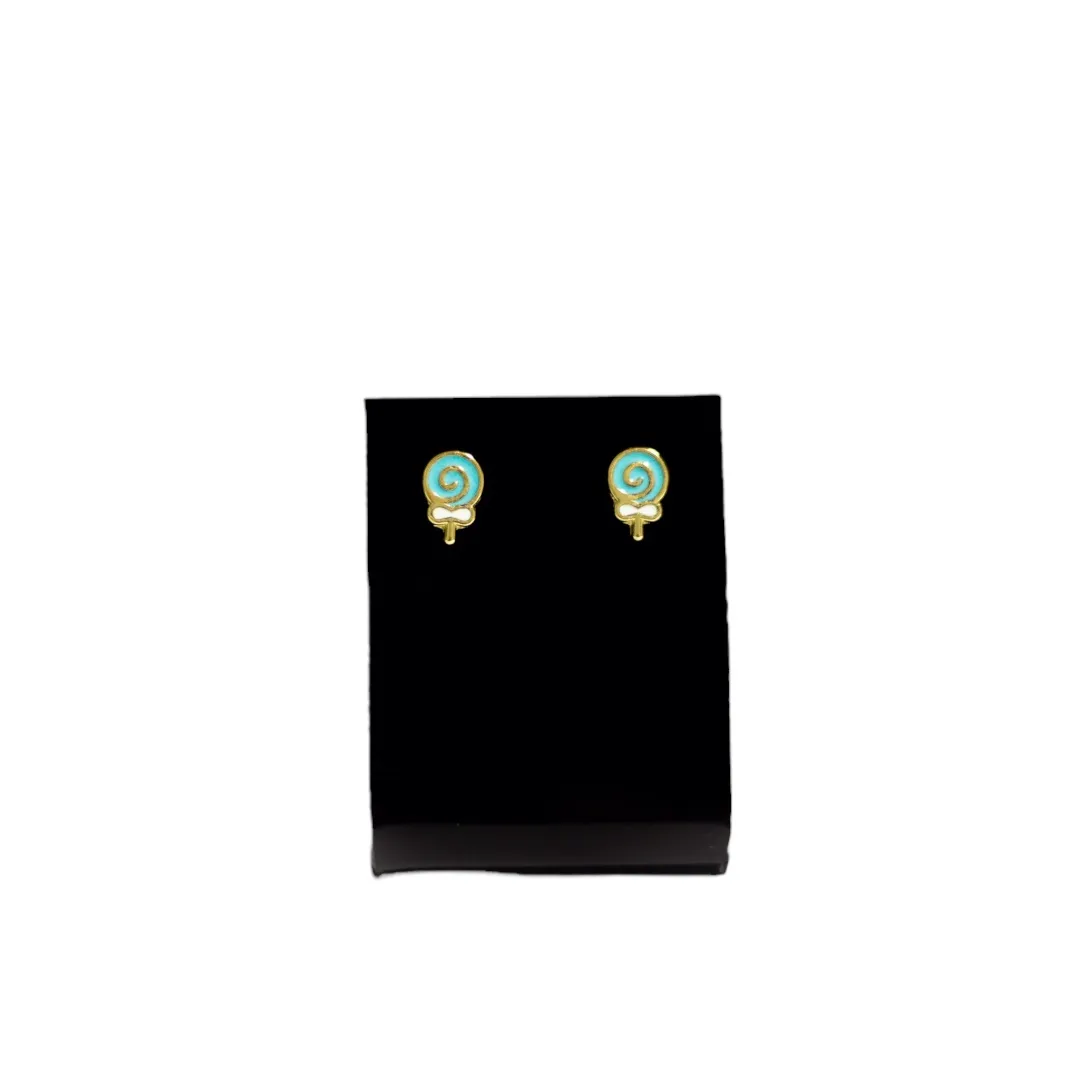 BRINCO INFANTIL PIRULITO RESINADO AZUL -BANHADO A OURO 18K
