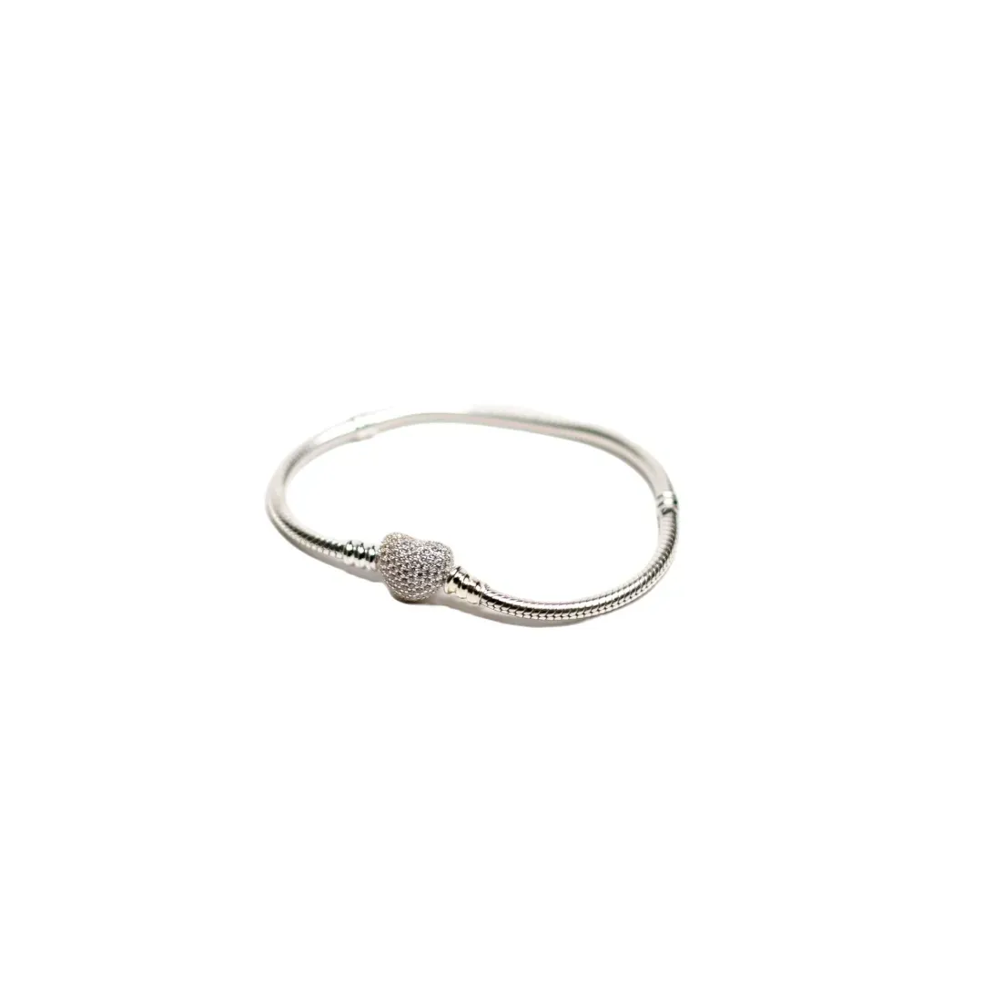 PULSEIRA COM FECHO CORAÇÃO CRAVEJADO DE ZIRCONIA 19CM - PRATA 925