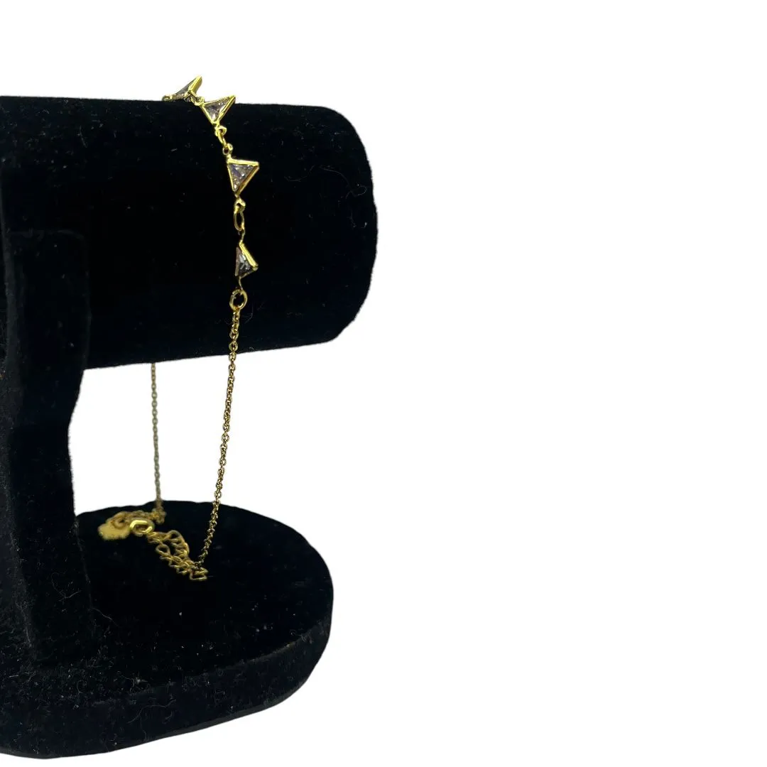 TORNOZELEIRA ELO PORTUGUES FINO COM PONTO DE LUZ TRIANGULO E EXTENSOR  - BANHADO A OURO 18K