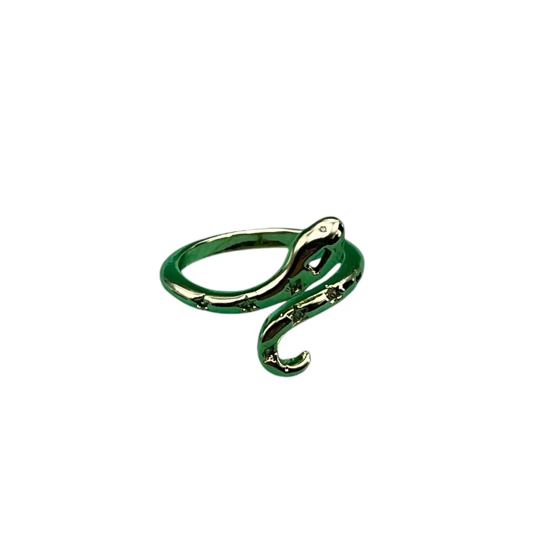 ANEL COBRA SIMPLES CRAVEJADO COM MICRO ZIRCÔNIA CRISTAL NºREGULAVEL- BANHADO A OURO 18K