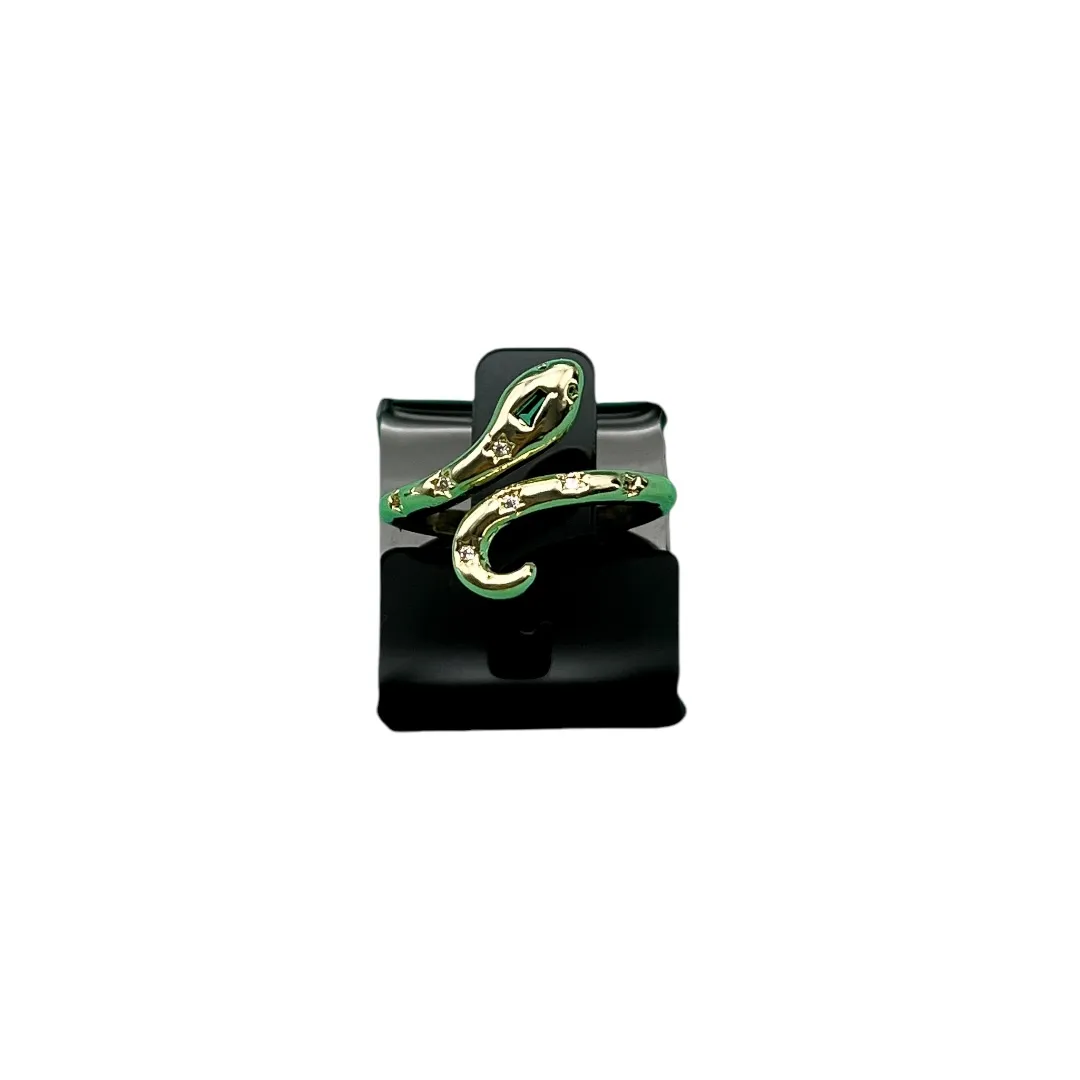 ANEL COBRA SIMPLES CRAVEJADO COM MICRO ZIRCÔNIA CRISTAL NºREGULAVEL- BANHADO A OURO 18K