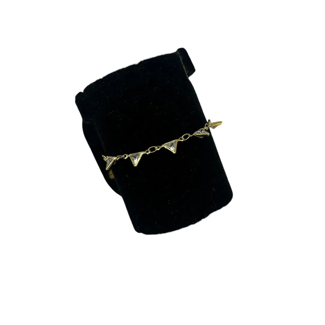 TORNOZELEIRA ELO PORTUGUES FINO COM PONTO DE LUZ TRIANGULO E EXTENSOR  - BANHADO A OURO 18K