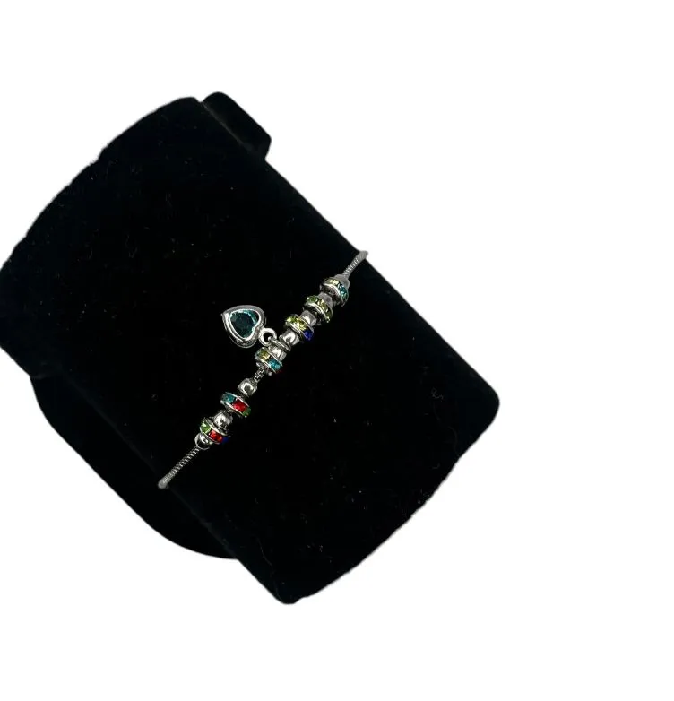 TORNOZELEIRA VENEZIANA COM AROS COLORS E CORAÇÃO PENDURADO COM EXTENSOR - BANHADO A RÓDIO BRANCO
