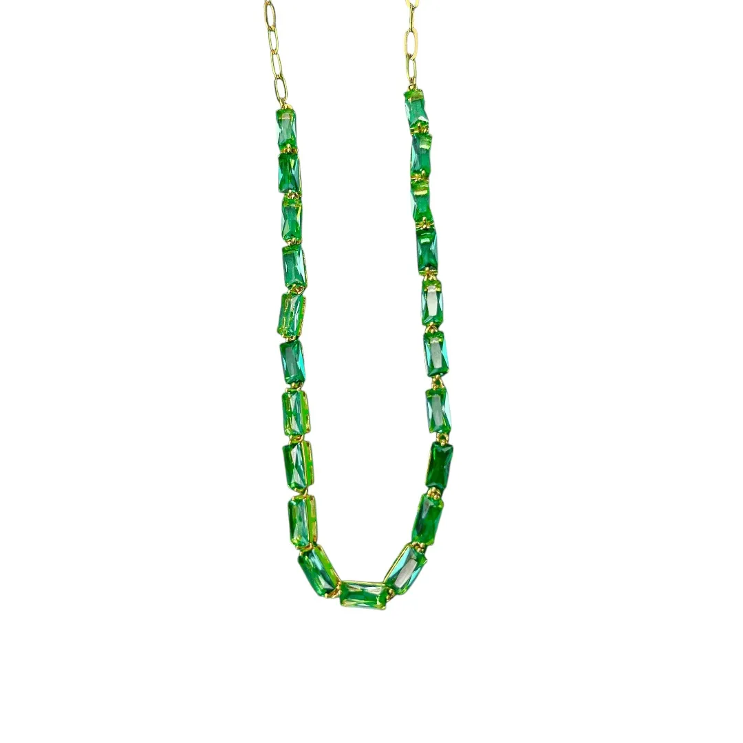 CHOKER TURMALINA VERDE RETANGULAR CRAVEJADO - BANHADO A OURO 18K